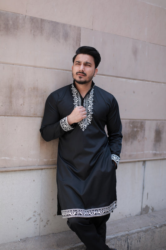 Eid Special Embroidered Black kurta & Pyjama Set