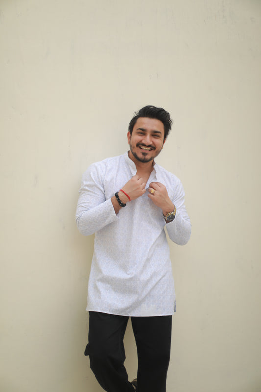 Light blue Casual printed short kurta