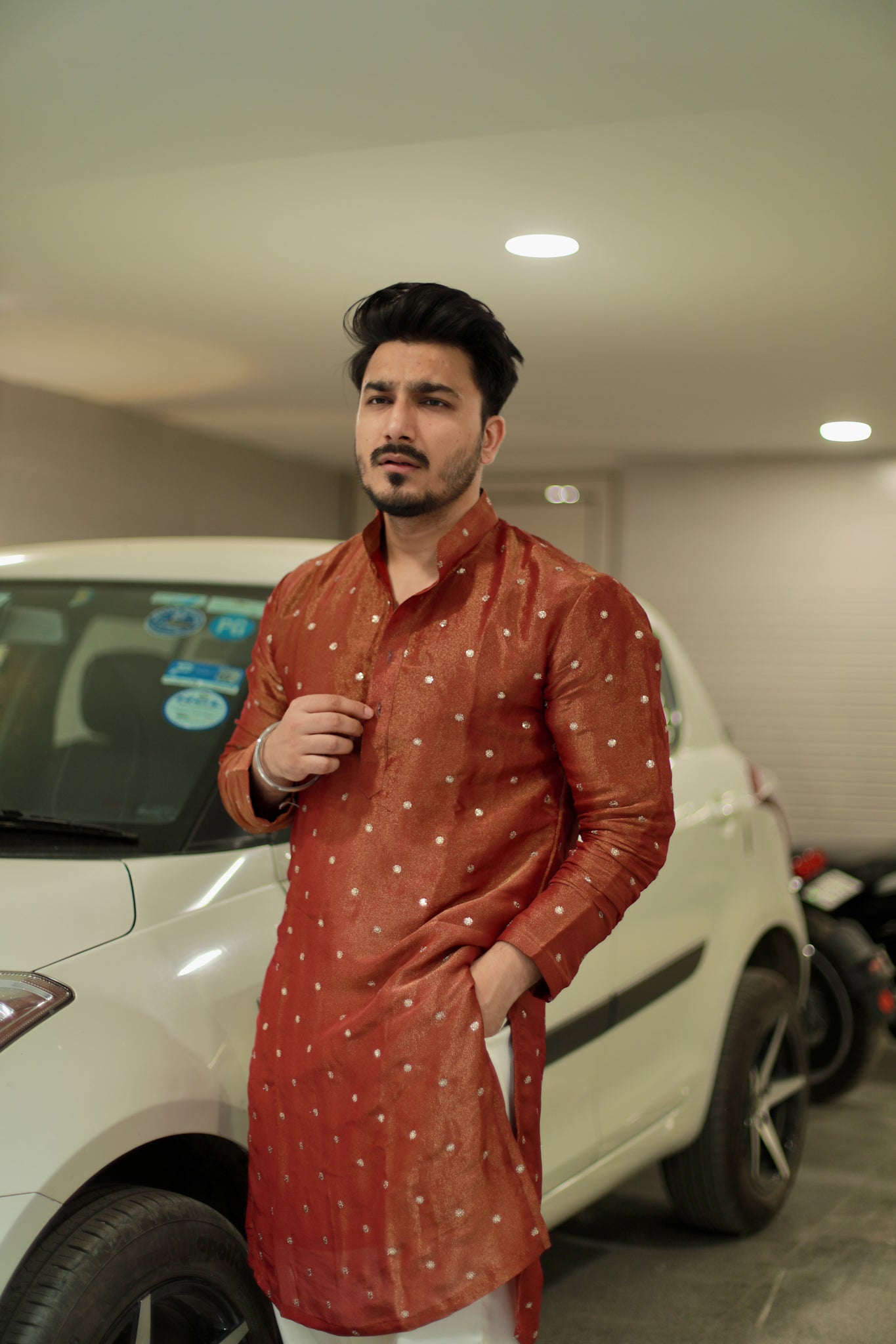 Rust Maroon Polka Kurta Pyjama Set — Timeless Festive Elegance