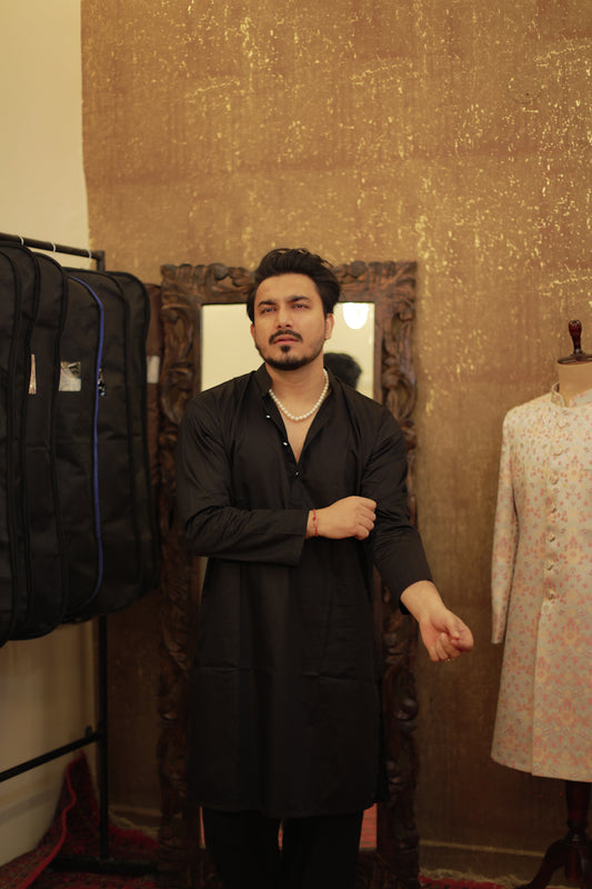 Satin Midnight Black kurta Salwar Set