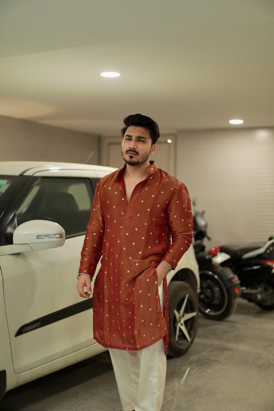 Rust Maroon Polka Kurta Pyjama Set — Timeless Festive Elegance