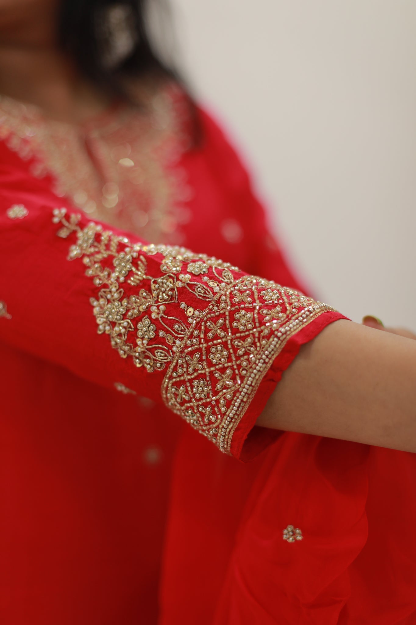 Crimson Red Handwork suit set