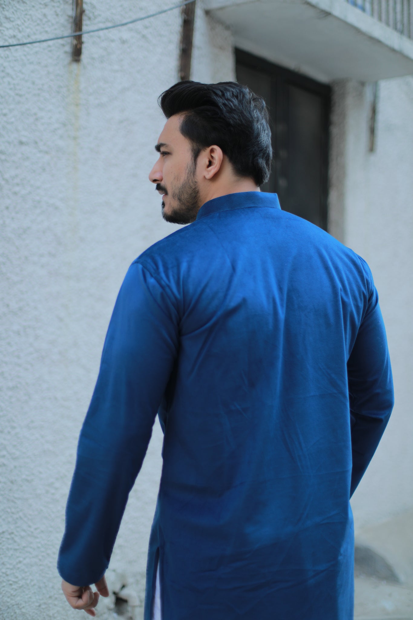 ‘Noor’ Blue Velvet Kurta Pajama Set