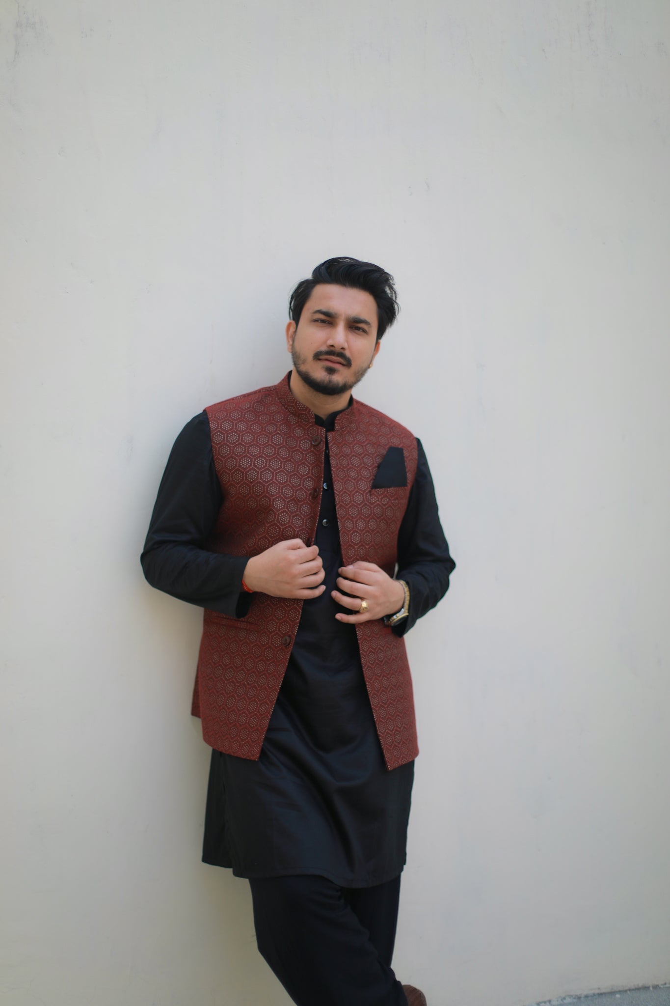 ‘Nawab’ Mahroon Jacket with kurta and Salwar set
