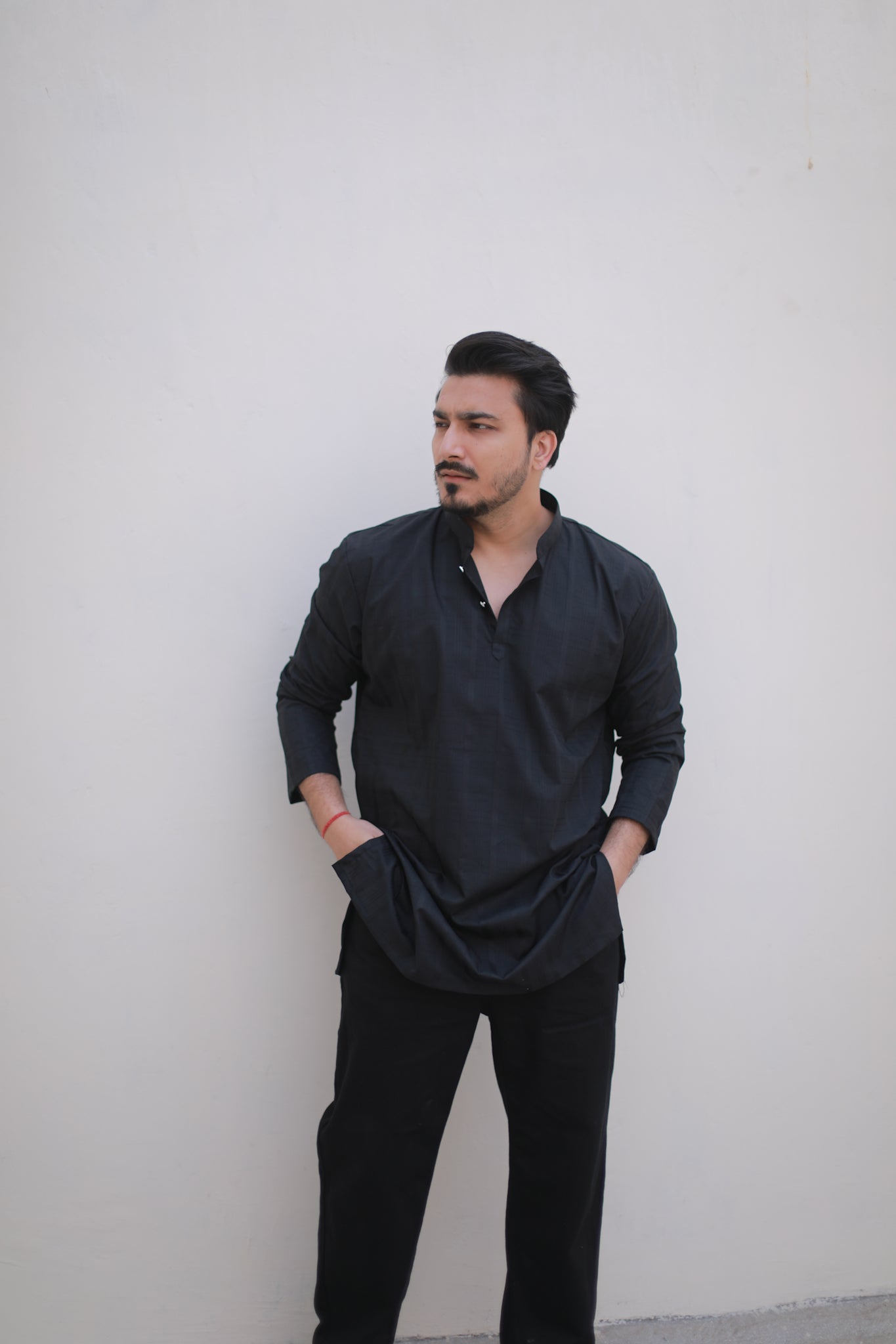 Black self print Casual Short Kurta