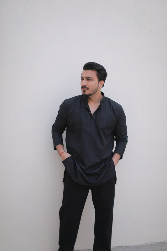 Black self print Casual Short Kurta