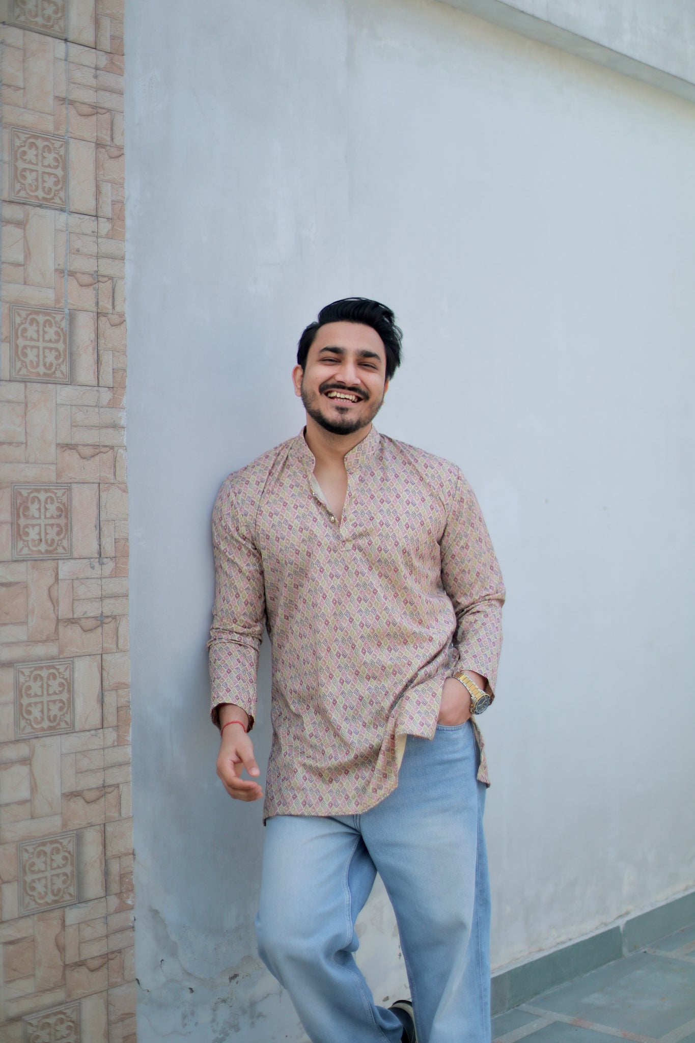 Multicolour Poly Cotton Short Kurta