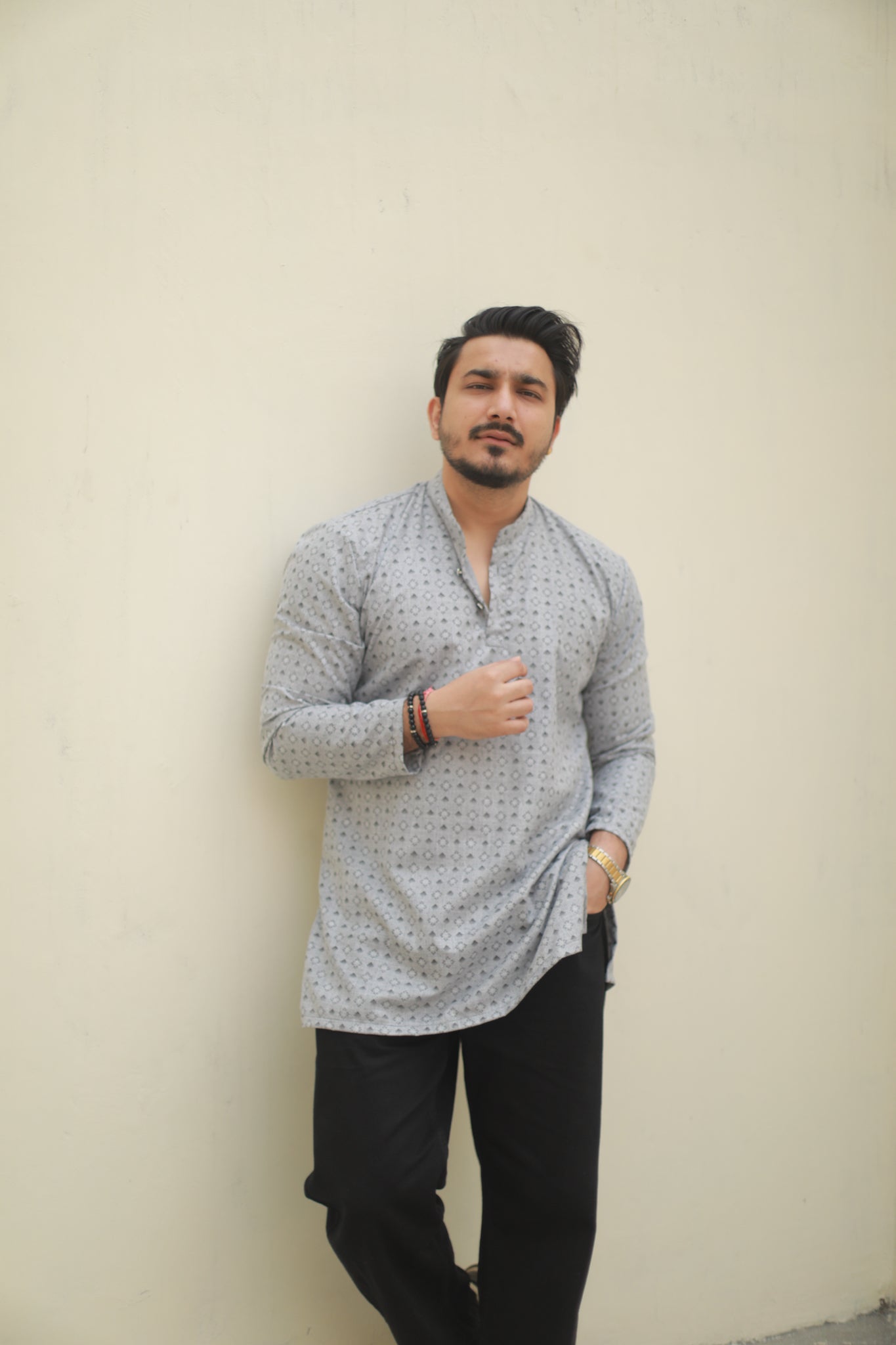 Ice grey Printed casual short kurta