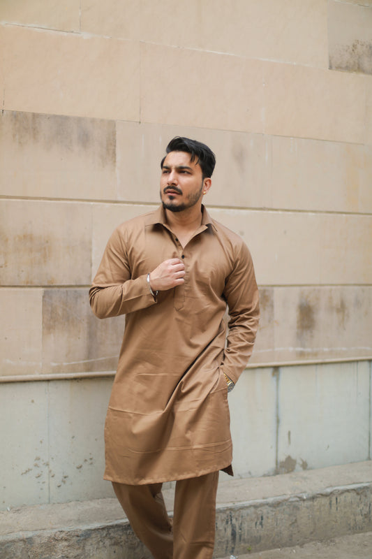 Pathani Cider Brown Kurta Pyjama Set