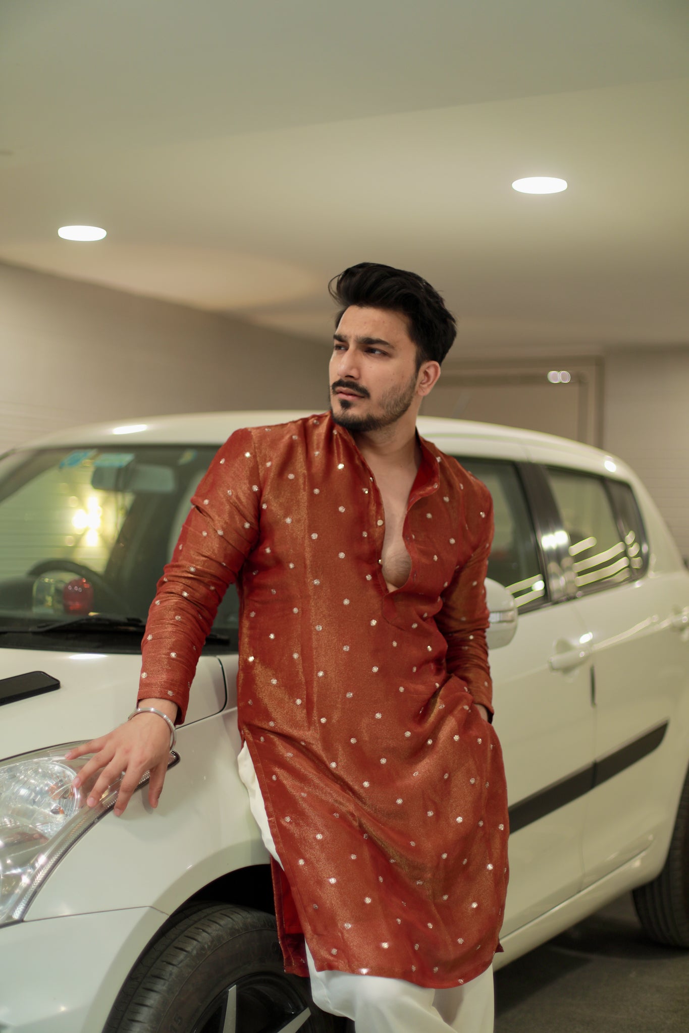 Rust Maroon Polka Kurta Pyjama Set — Timeless Festive Elegance