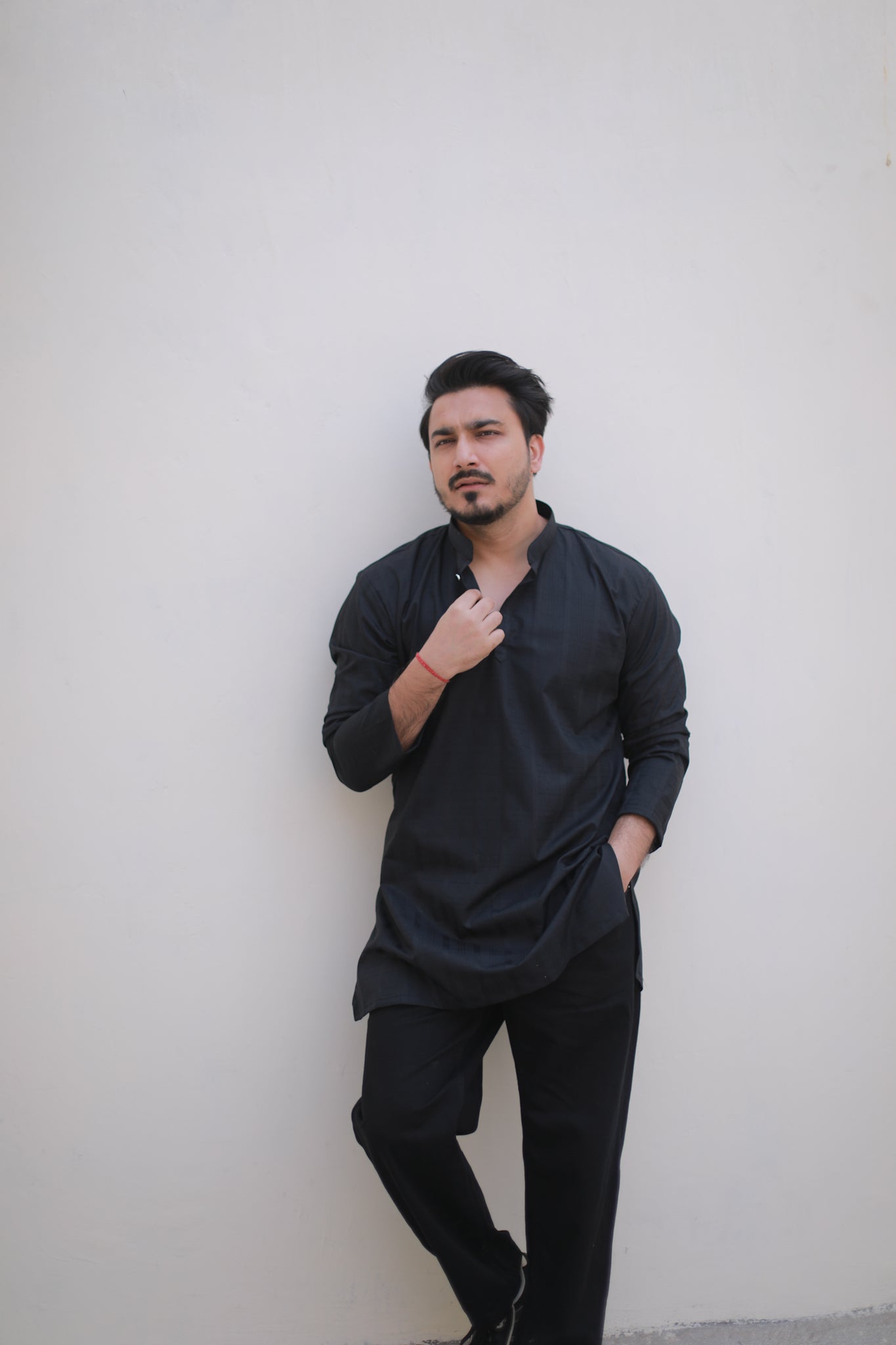 Black self print Casual Short Kurta