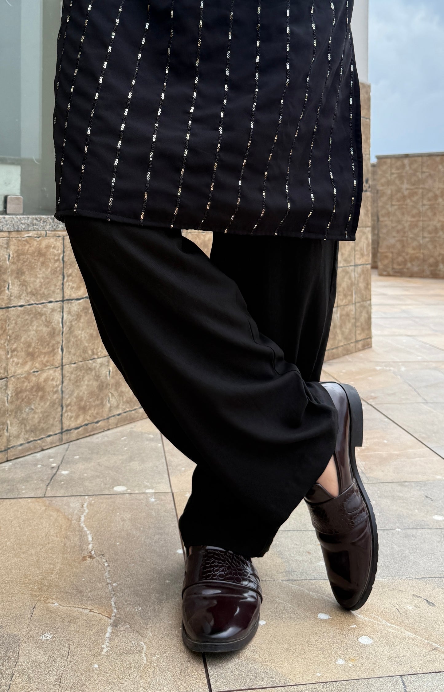 Riwayat Black sequins work Kurta Pyjama set