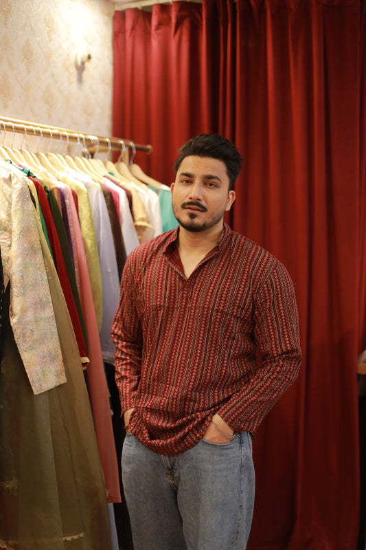 Maroon Printed Short Kurta