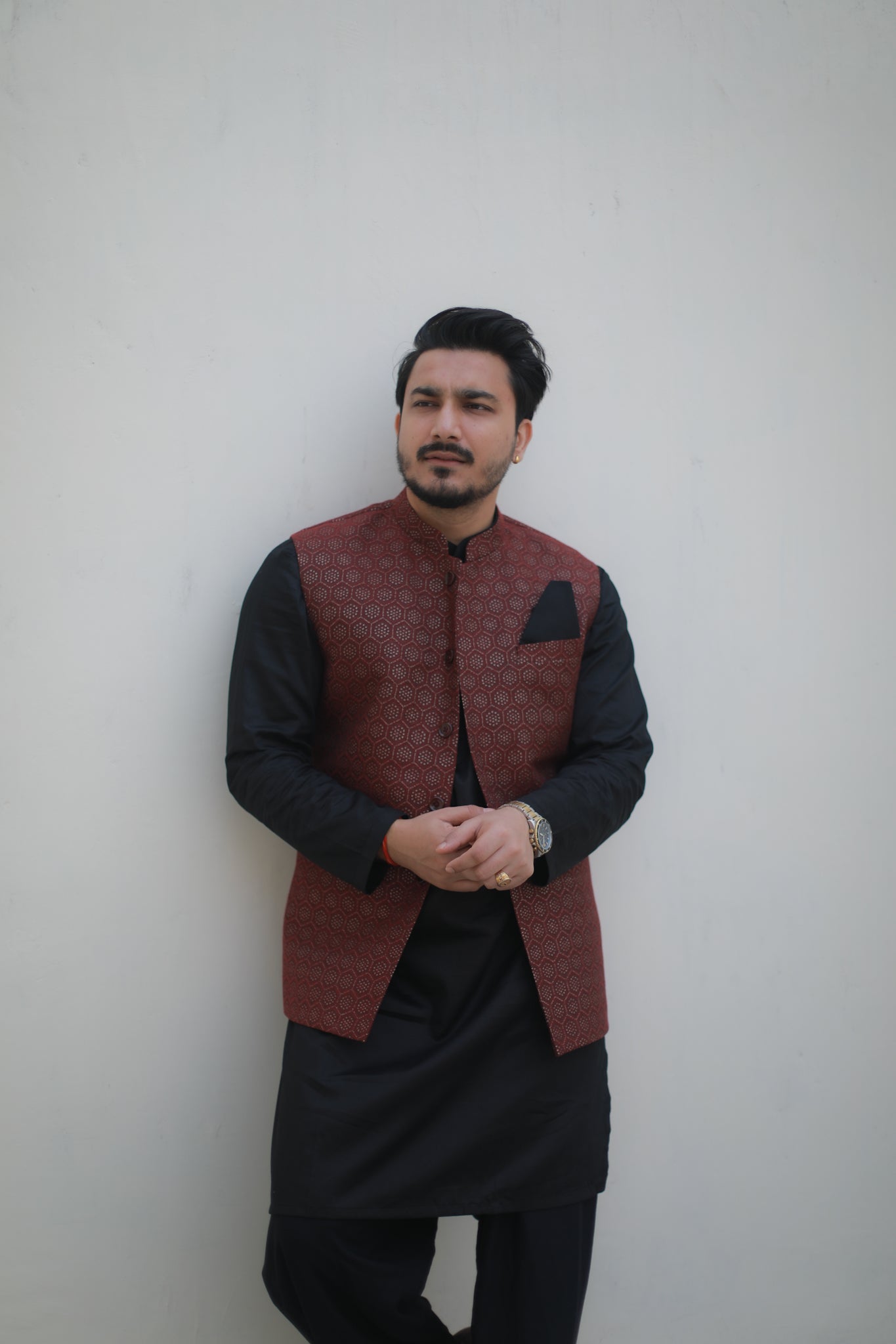 ‘Nawab’ Mahroon Jacket with kurta and Salwar set