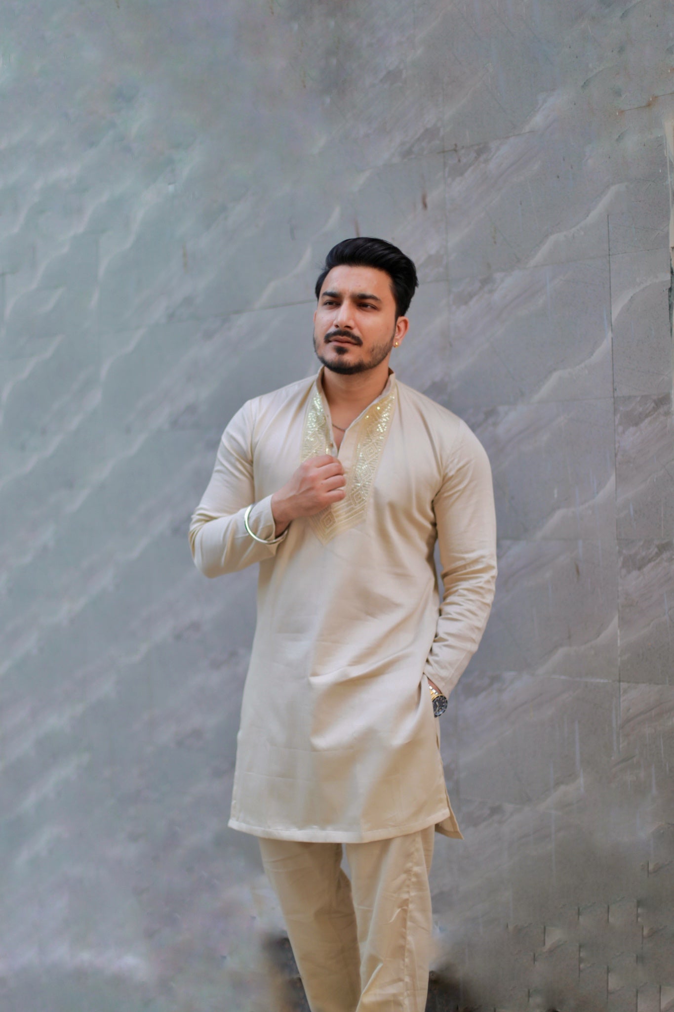 Beige Kurta Pyjama Set