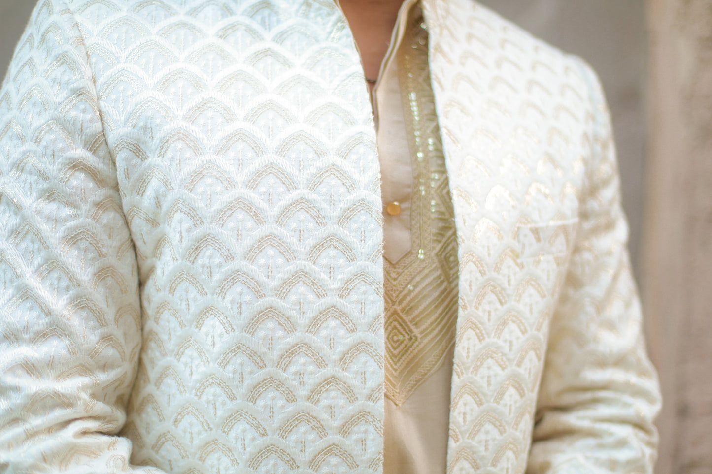 Beige Jacket kurta Pyjama Set