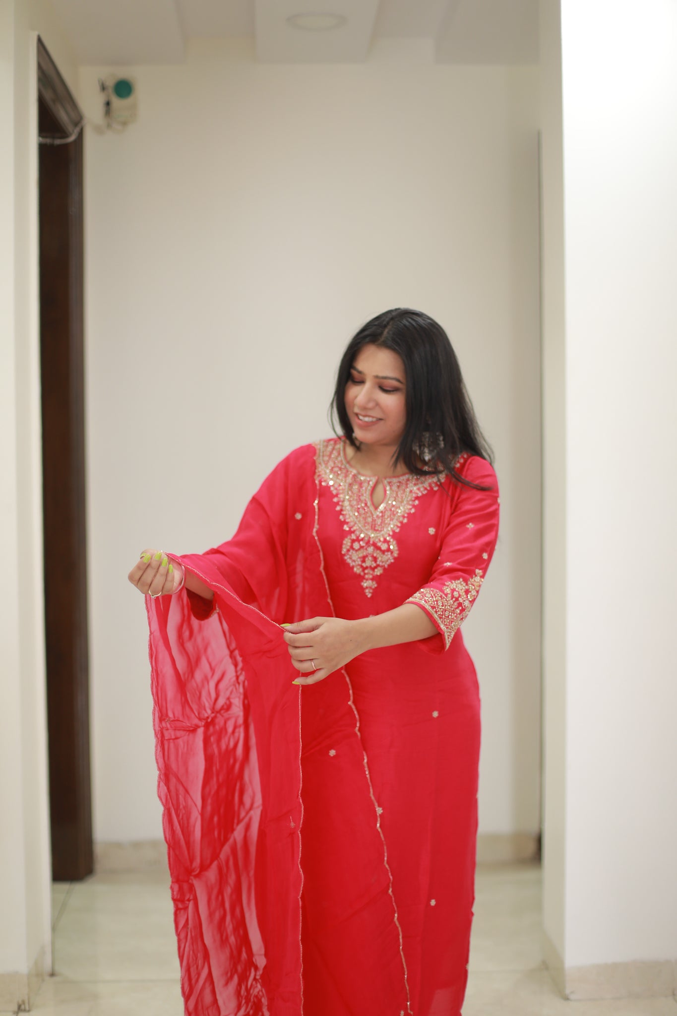 Crimson Red Handwork suit set