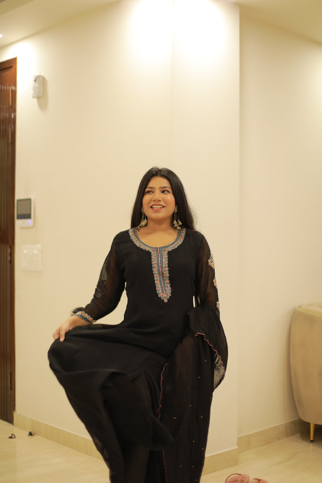 Pure Georgette Black Gown Set
