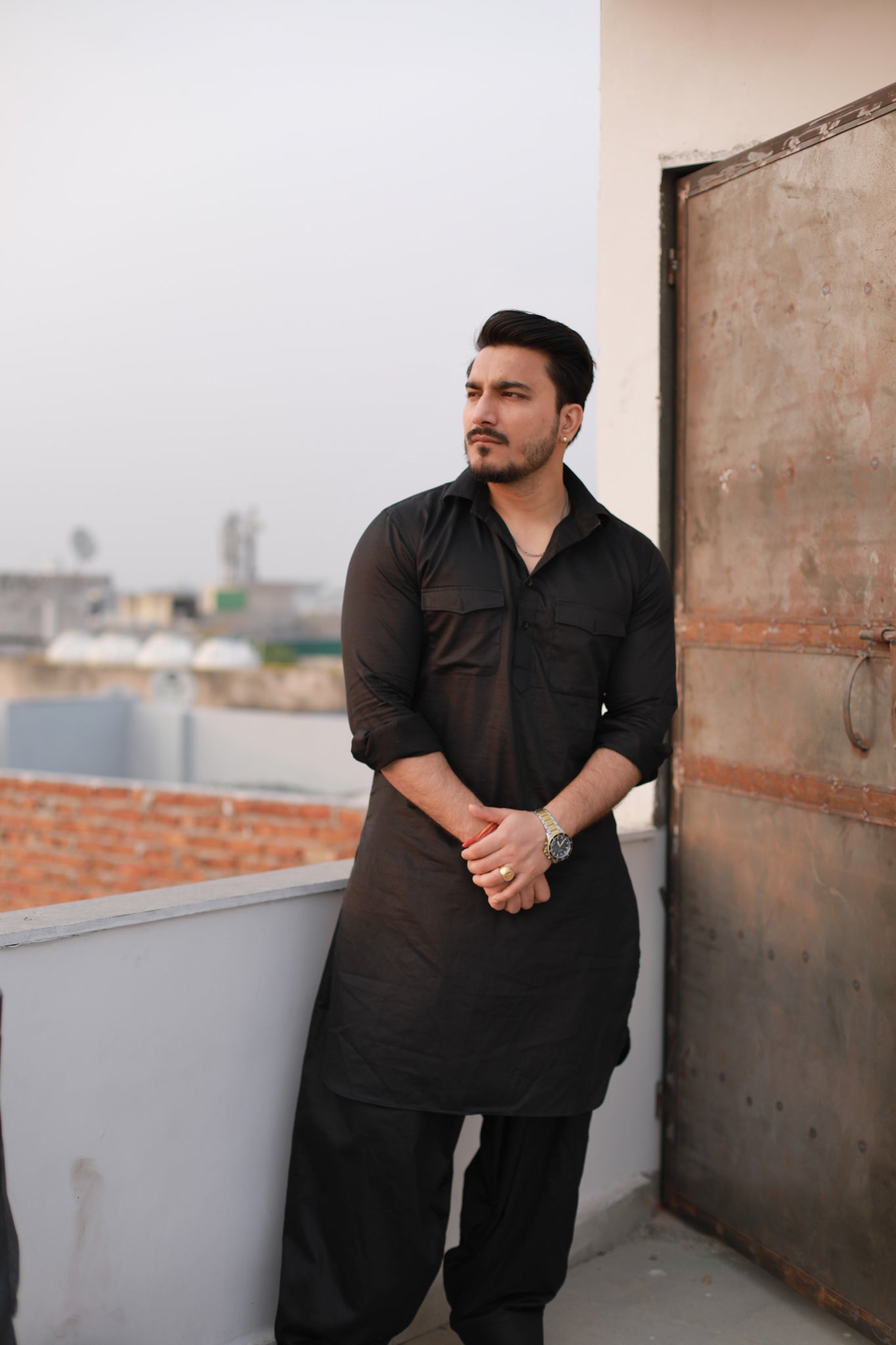 Black Pathani Kurta and Salwar set
