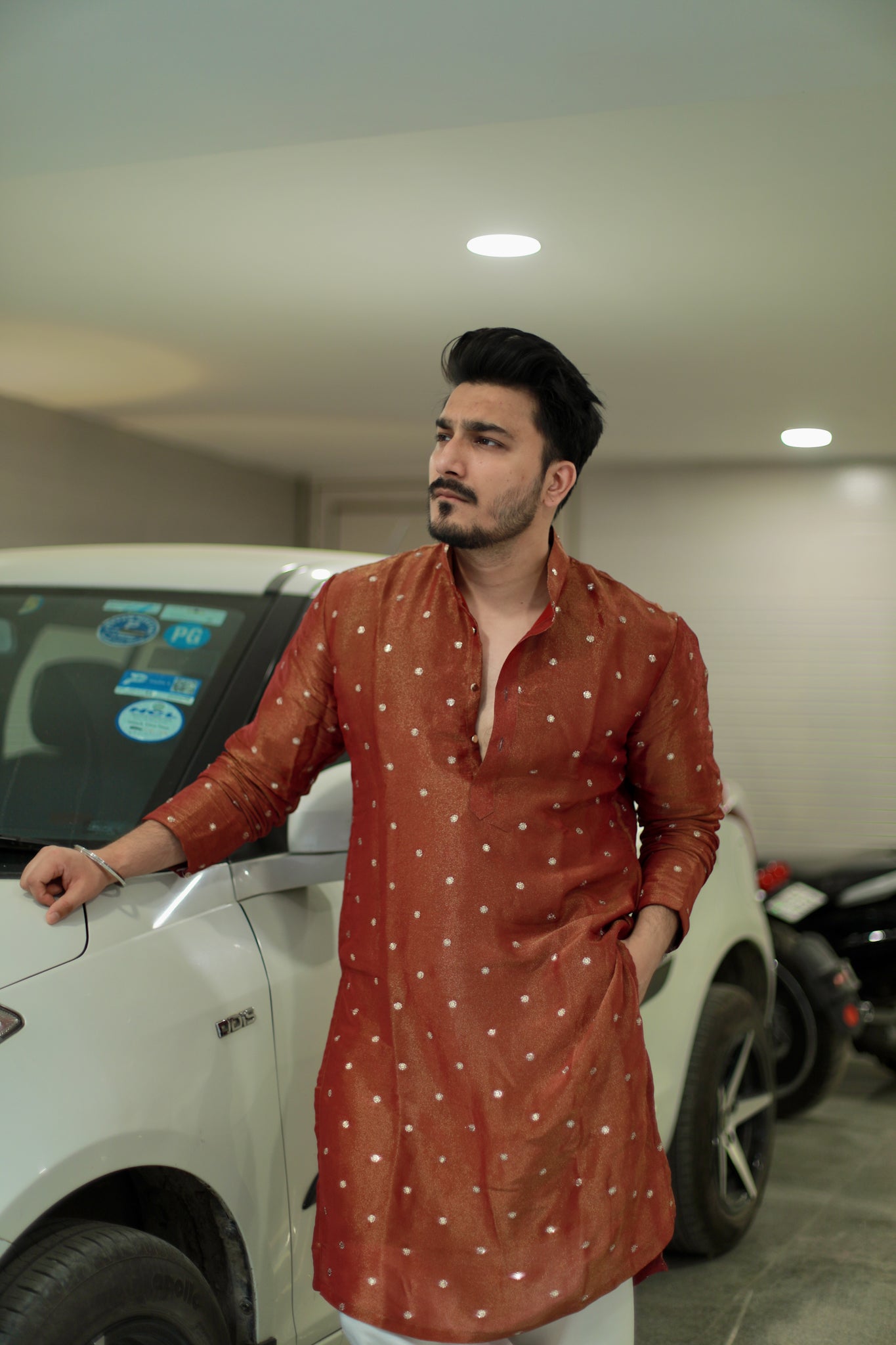 Rust Maroon Polka Kurta Pyjama Set — Timeless Festive Elegance
