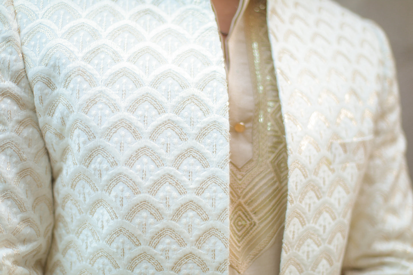 Beige Jacket kurta Pyjama Set