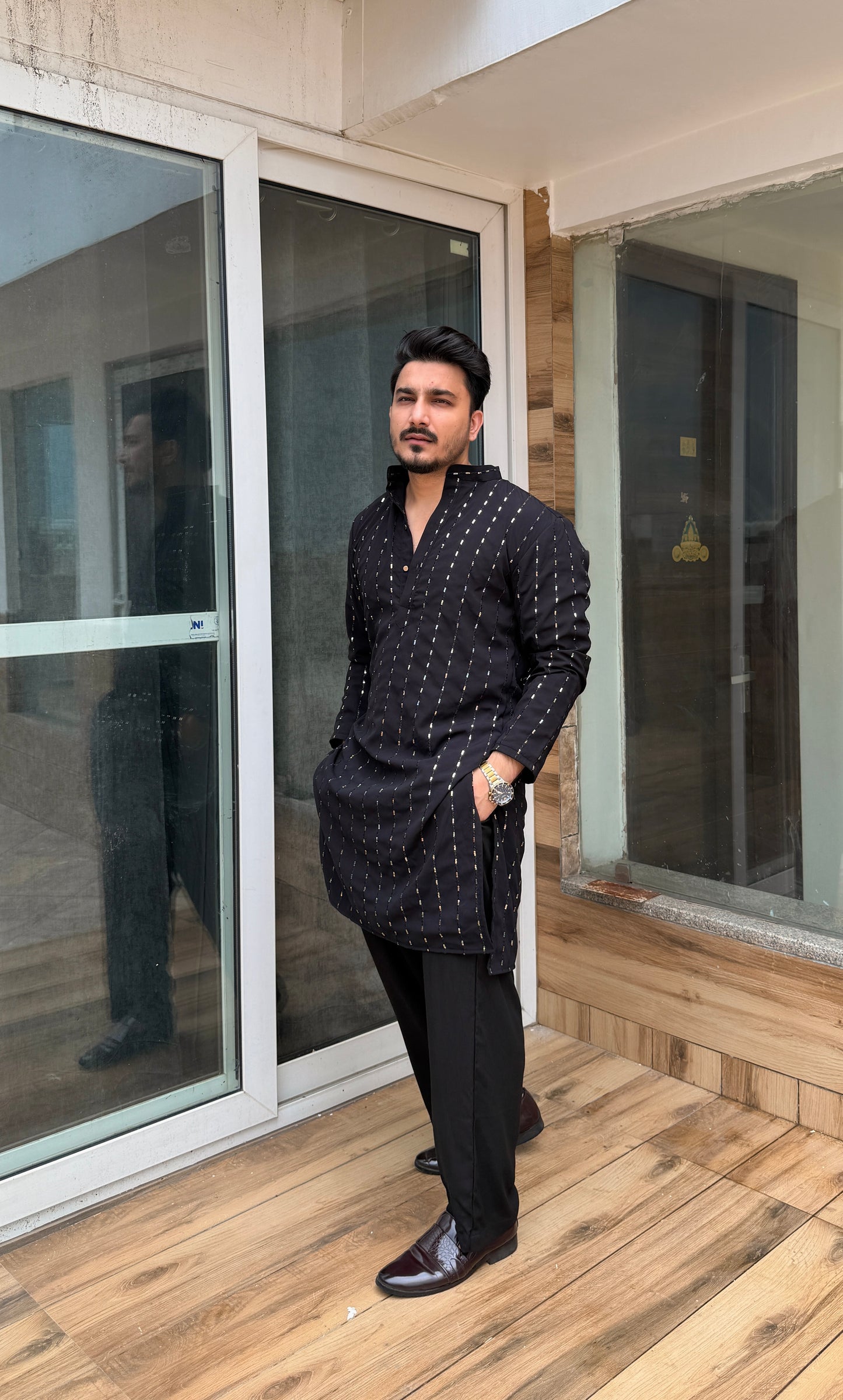 Riwayat Black sequins work Kurta Pyjama set