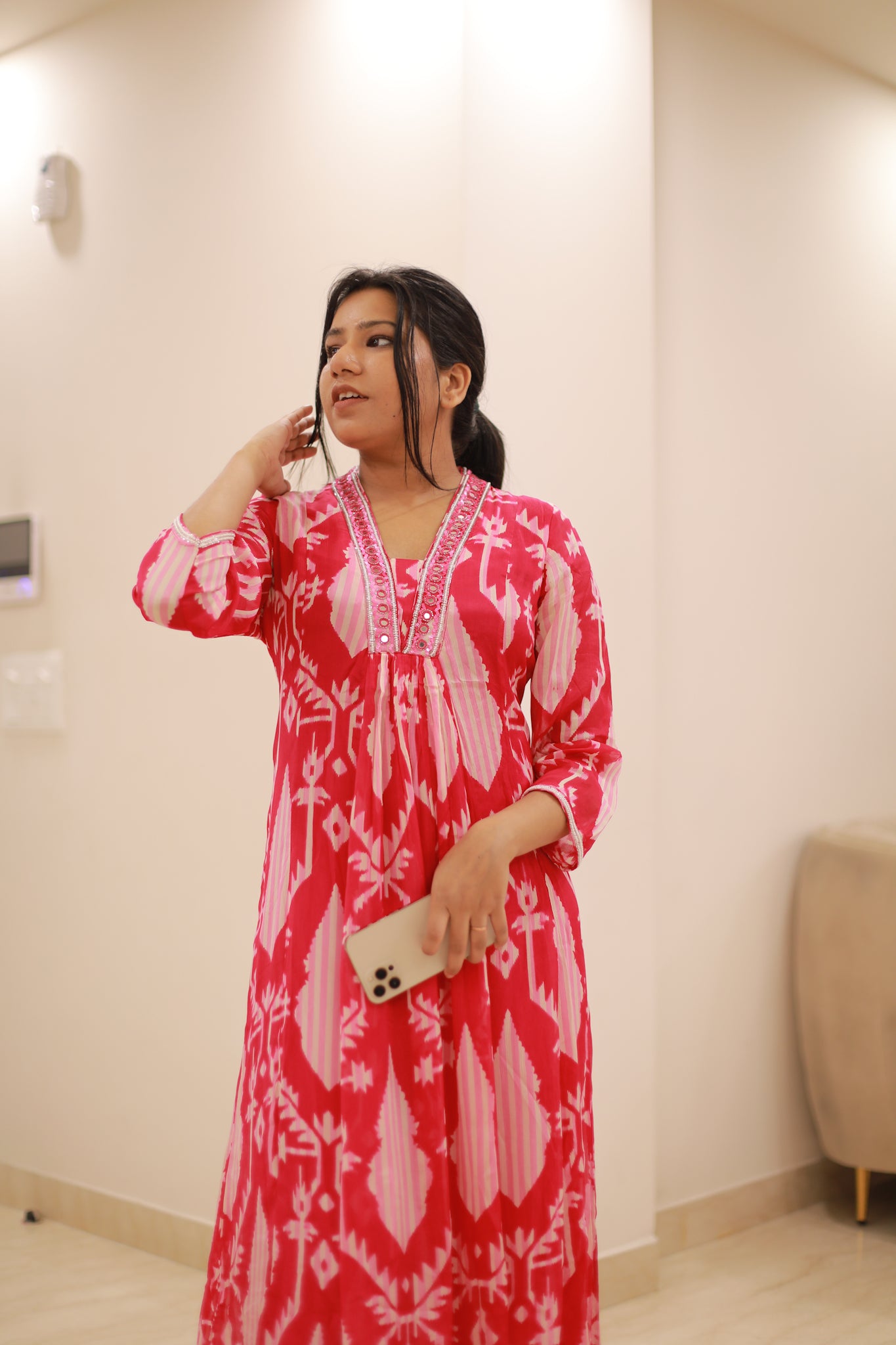 White n Prints Suit Set