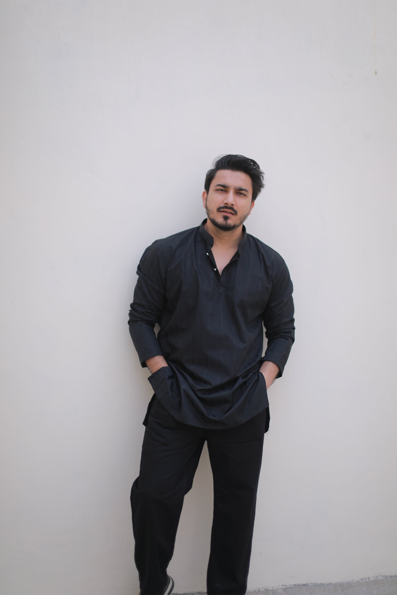 Black self print Casual Short Kurta