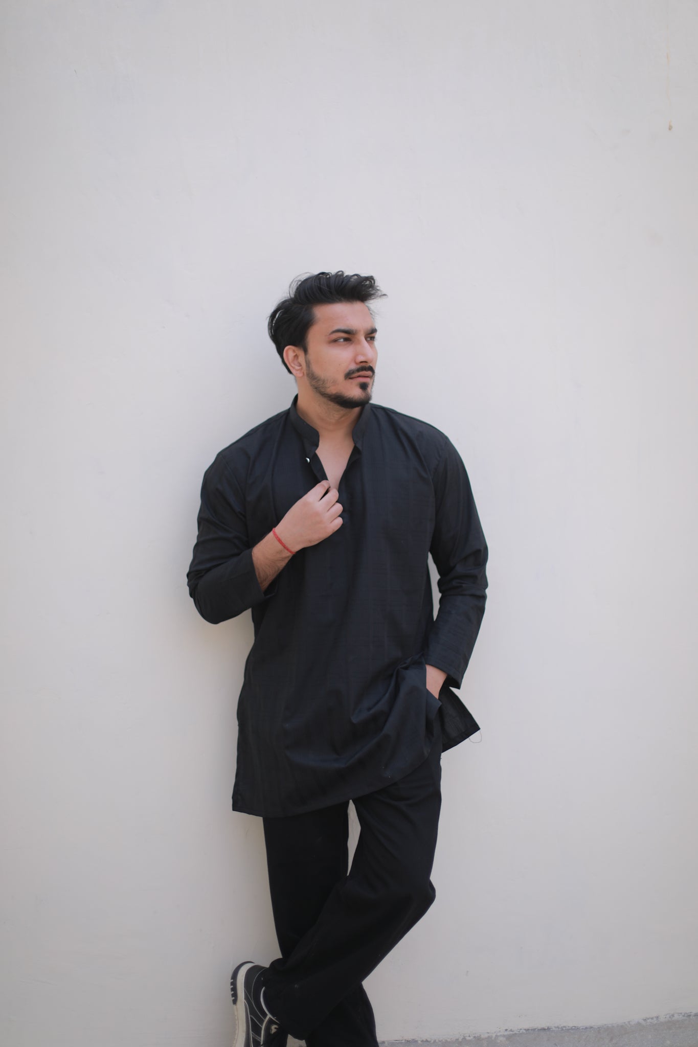 Black self print Casual Short Kurta