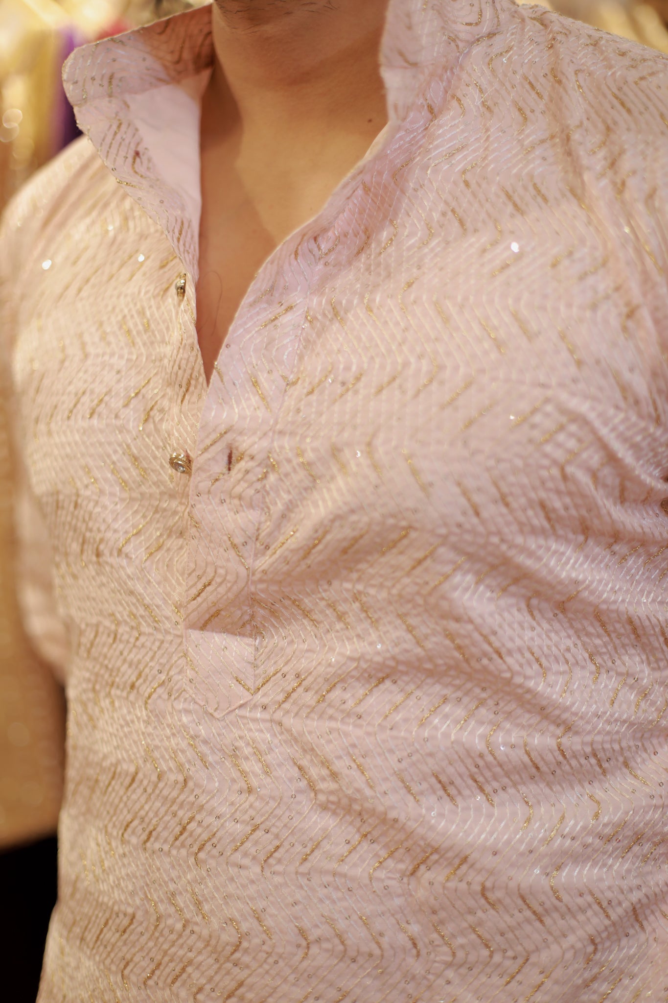 Light pastel pink with gold shimmer embroidery / pattern
 kurta Pyjama set