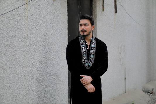 Midnight Black Pathani Kurta Set