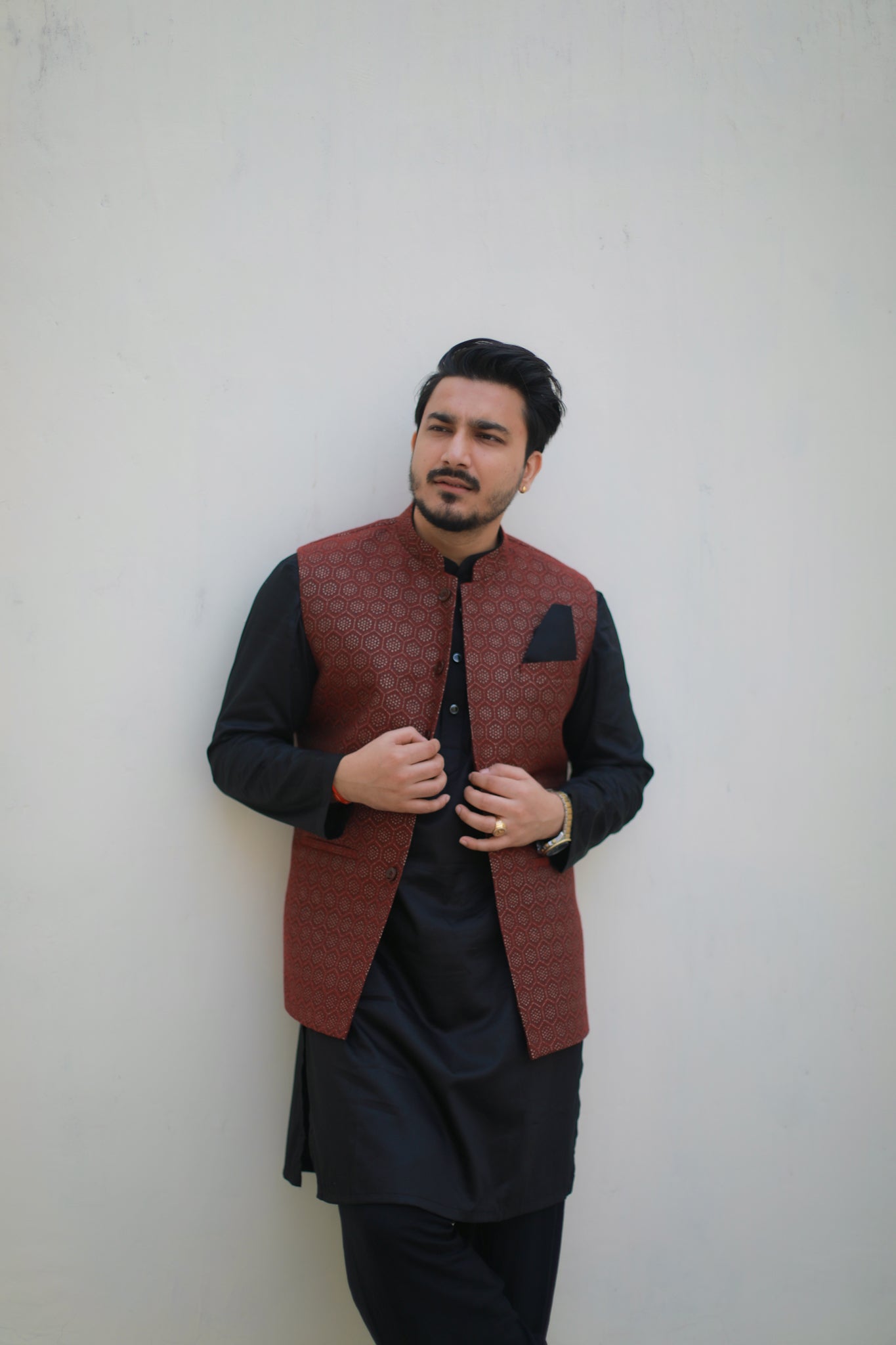‘Nawab’ Mahroon Jacket with kurta and Salwar set