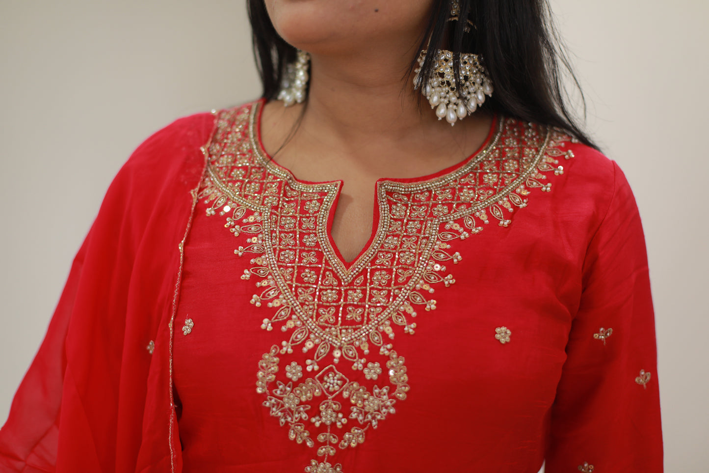 Crimson Red Handwork suit set
