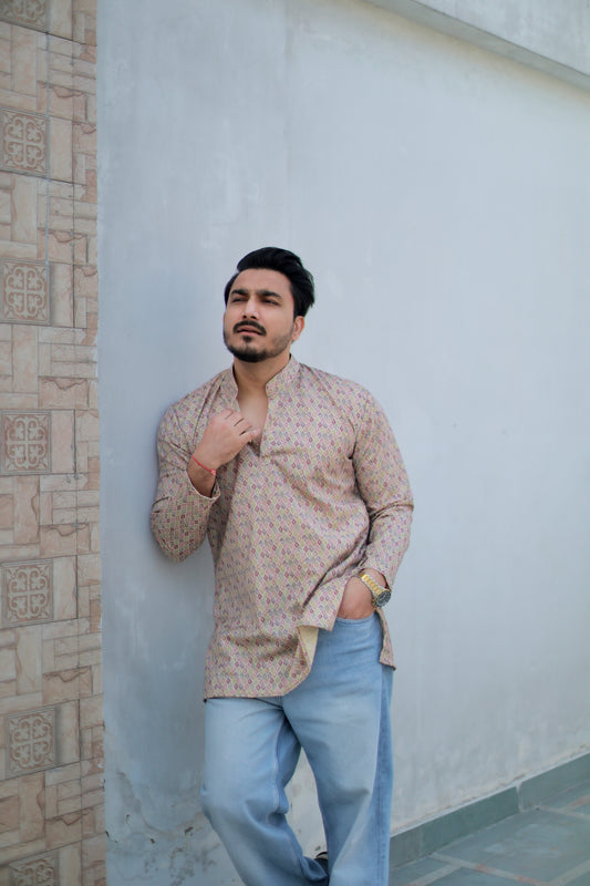 Multicolour Poly Cotton Short Kurta