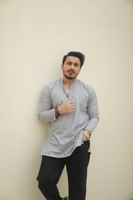 Ice grey Printed casual short kurta