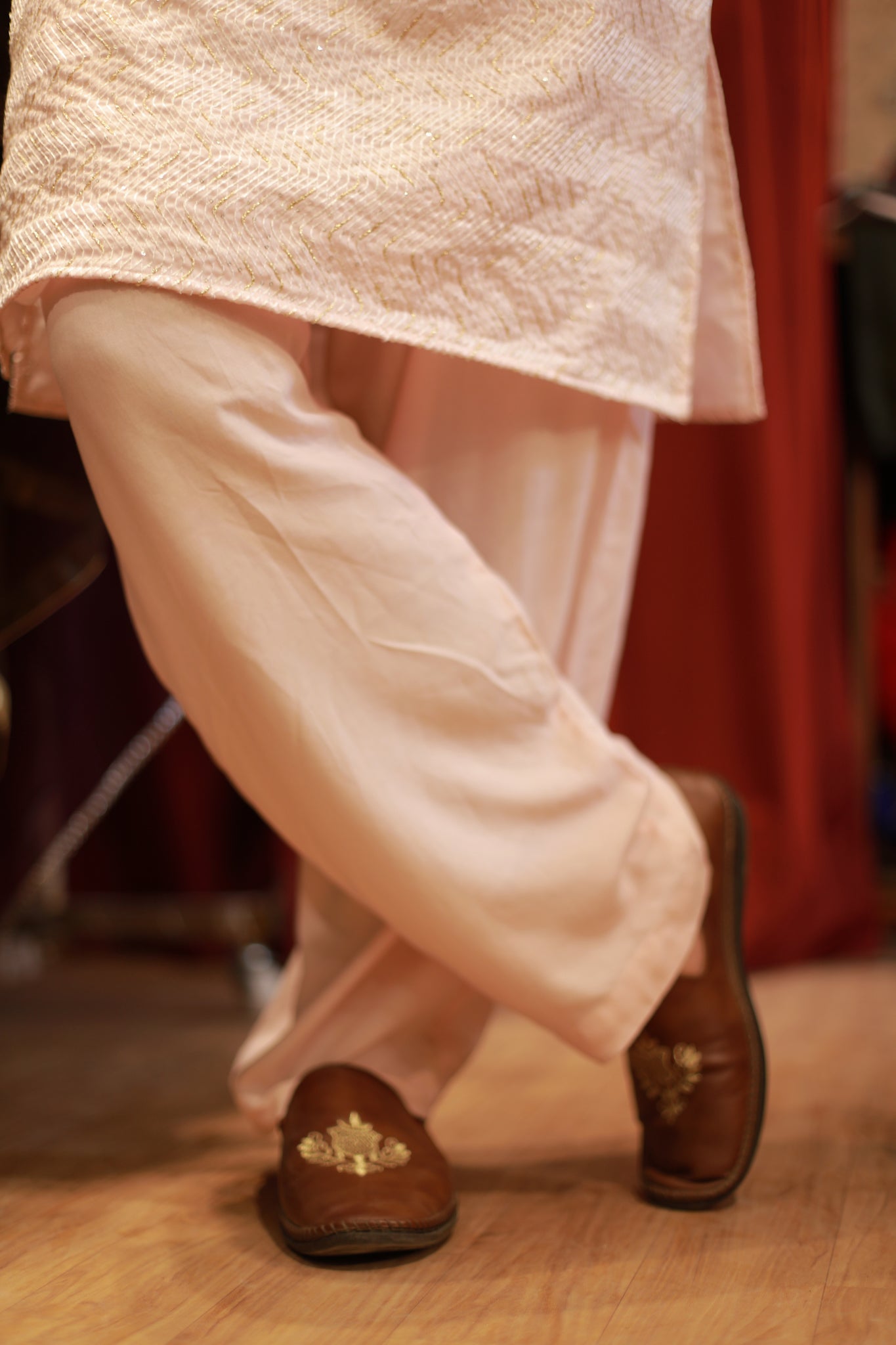 Light pastel pink with gold shimmer embroidery / pattern
 kurta Pyjama set