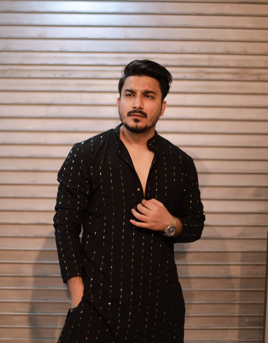 Riwayat Black sequins work Kurta Pyjama set