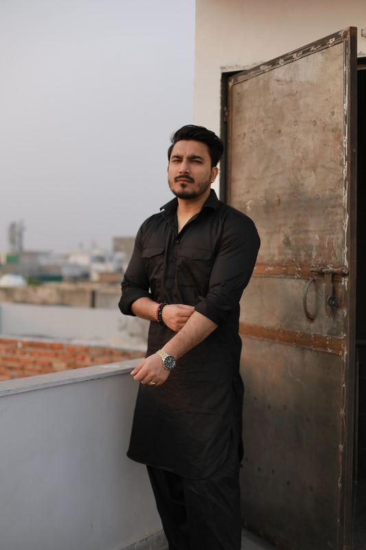 Black Pathani Kurta and Salwar set
