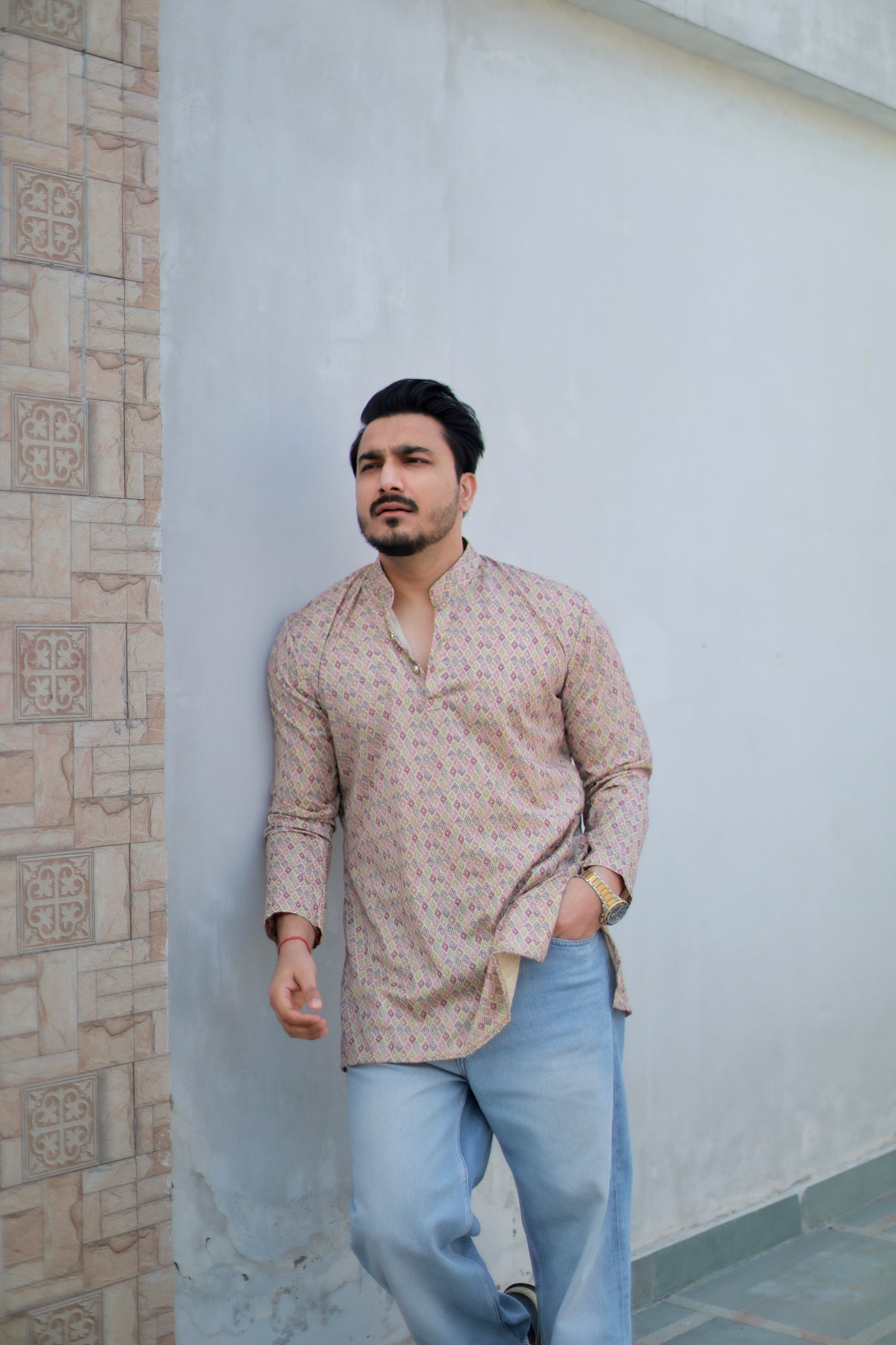 Multicolour Poly Cotton Short Kurta