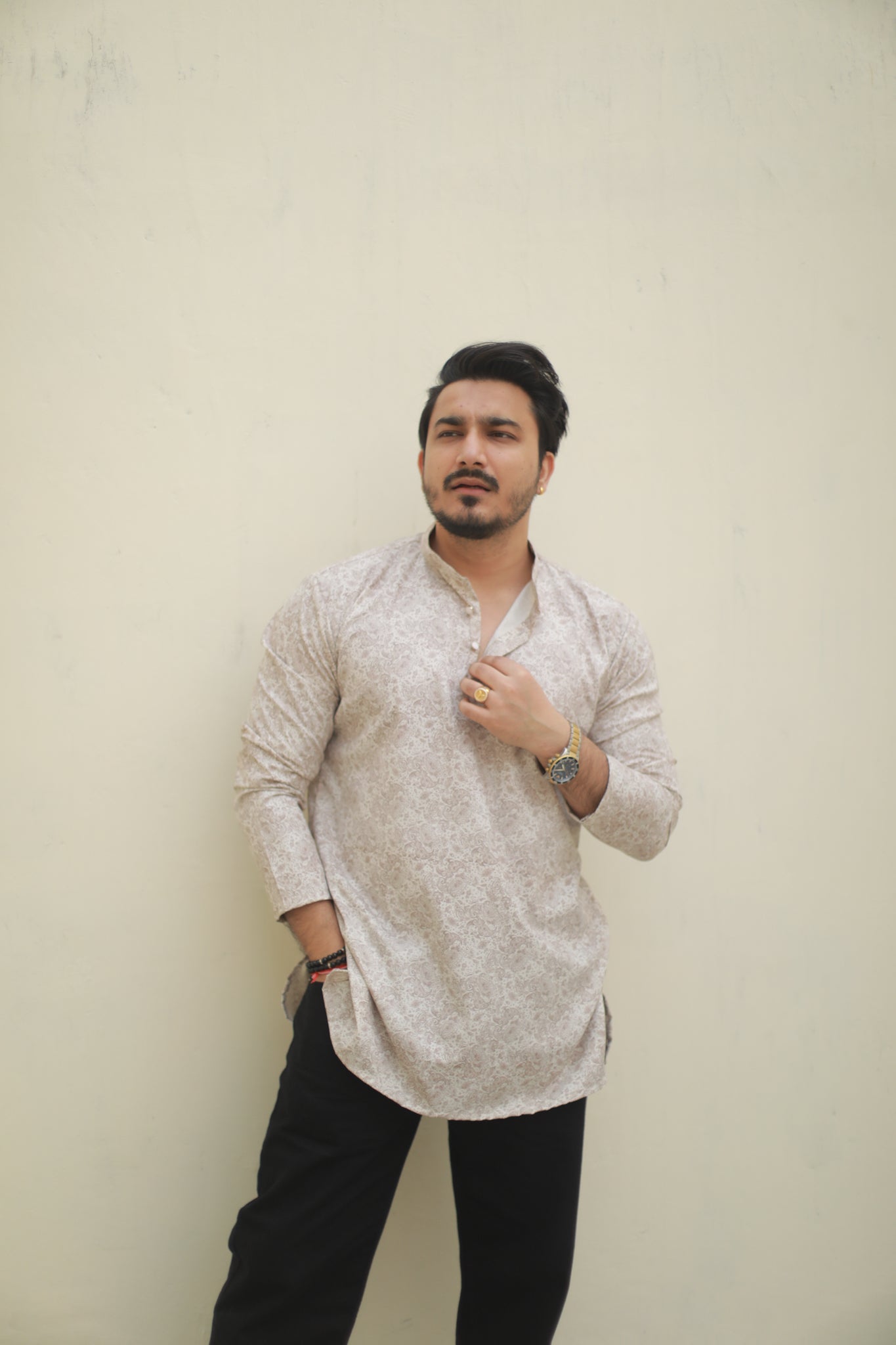Cream Casual Printed short kurta