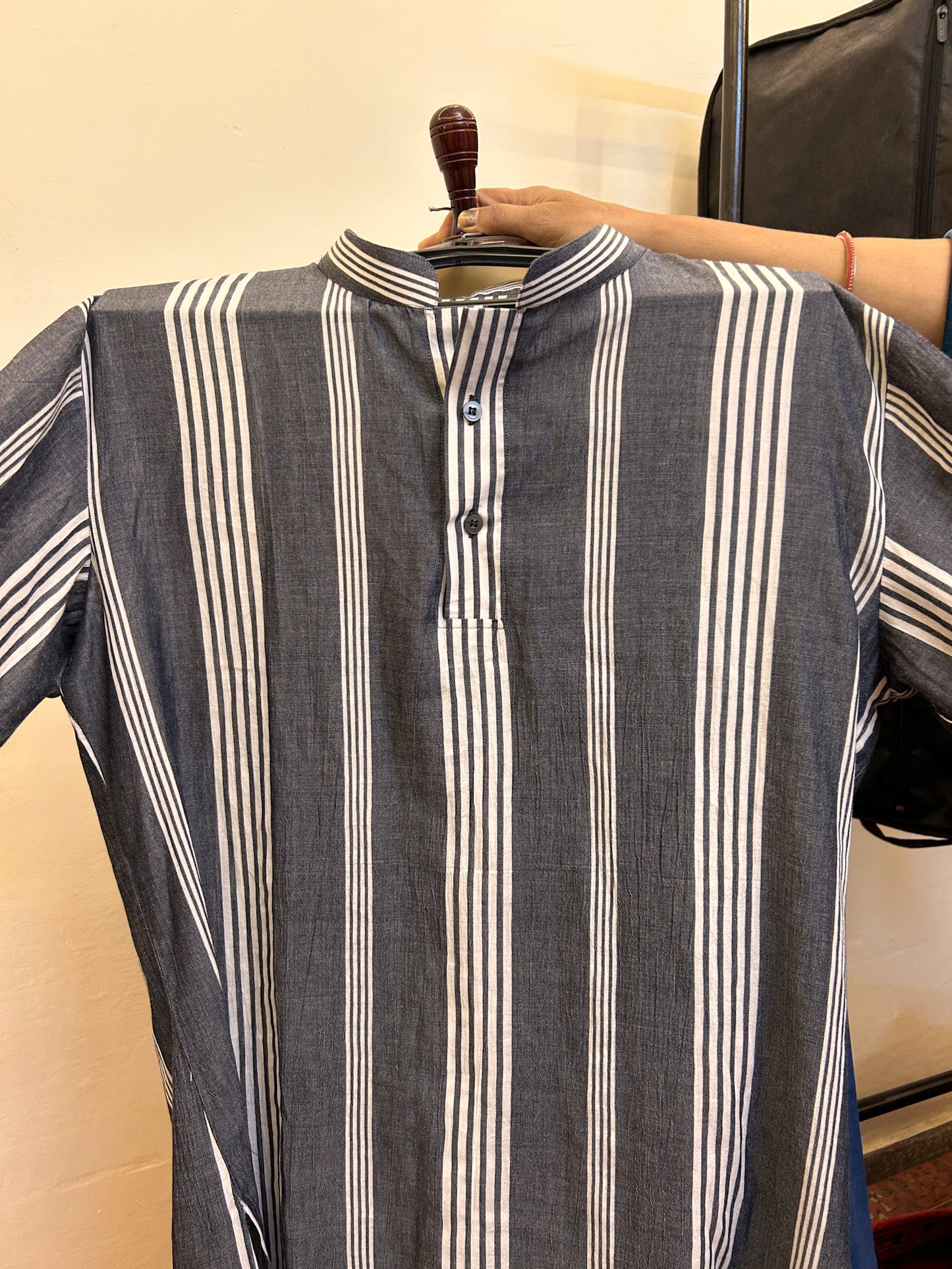 Grey and white stripes short kurta