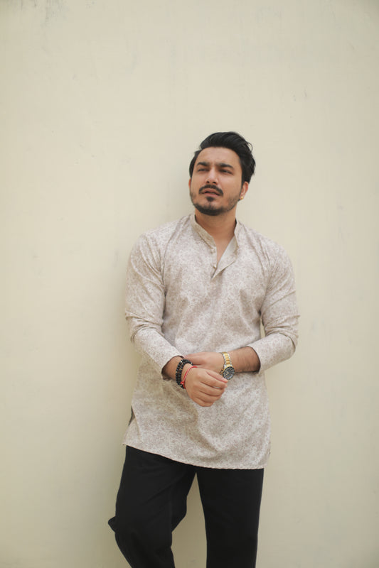 Cream Casual Printed short kurta
