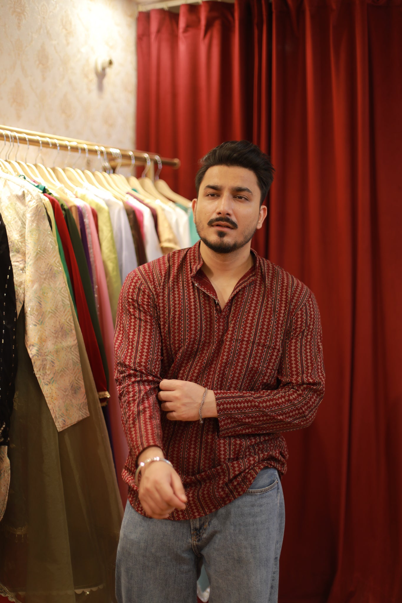 Maroon Printed Short Kurta