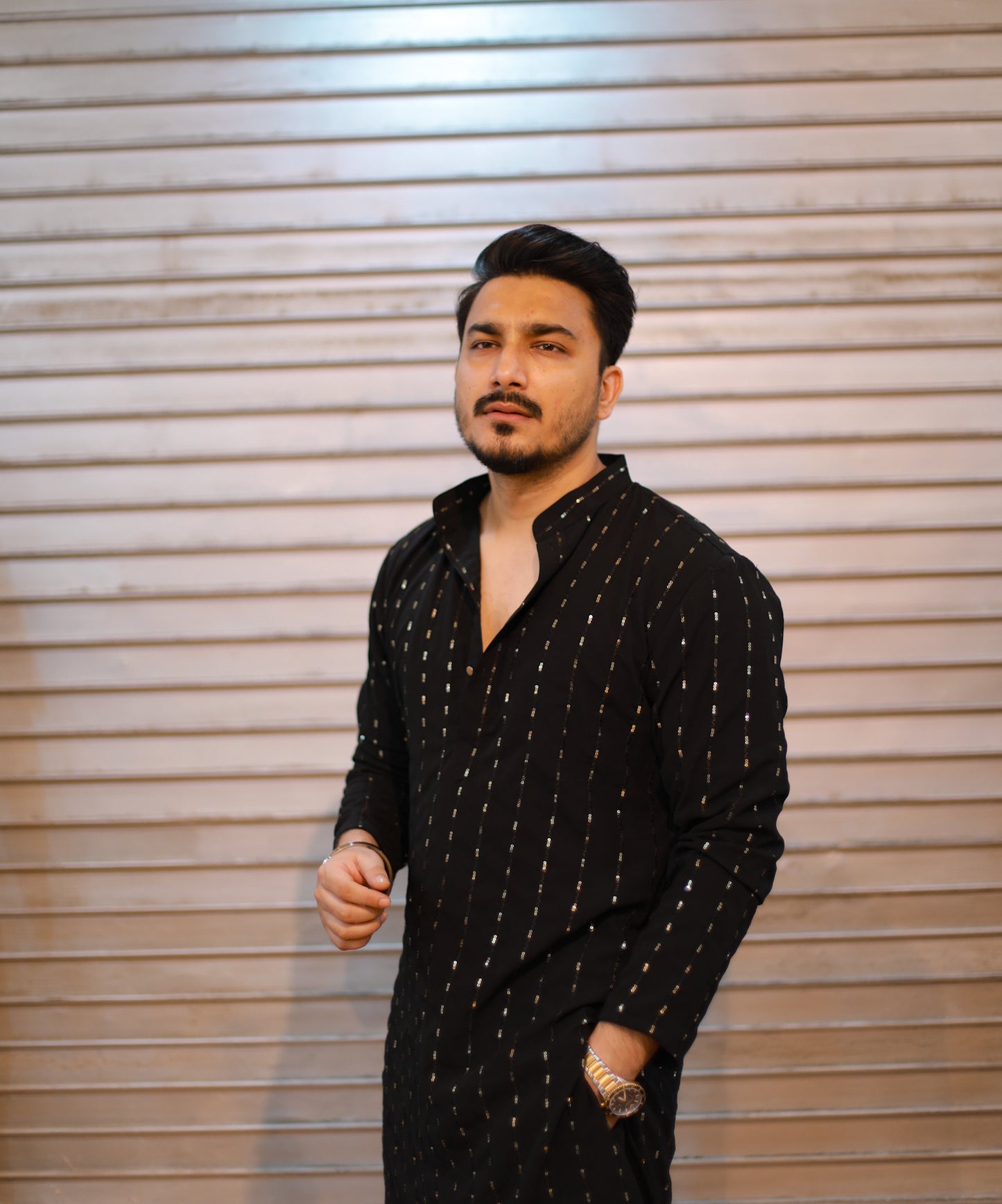 Riwayat Black sequins work Kurta Pyjama set