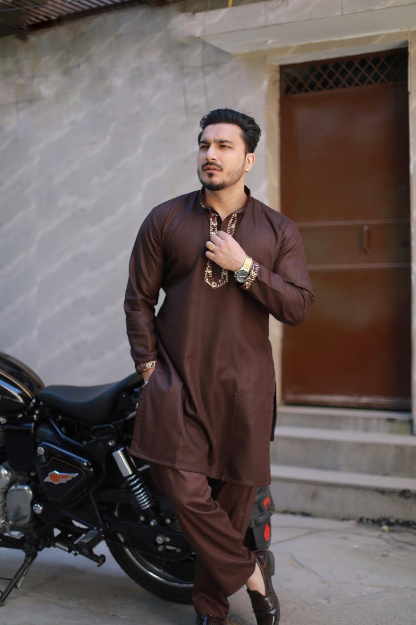 Brown designer Kurta Pyjama set