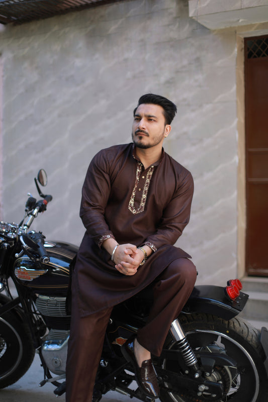 Brown designer Kurta Pyjama set