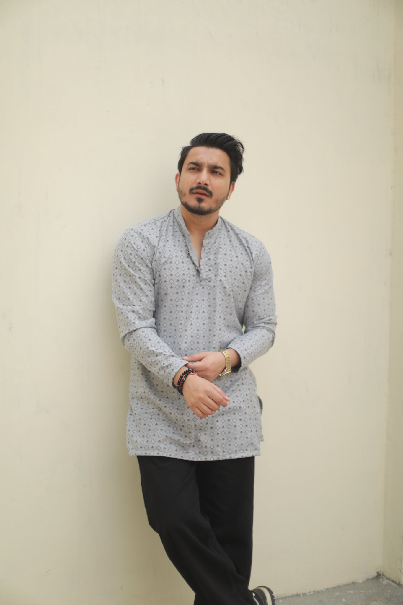 Ice grey Printed casual short kurta
