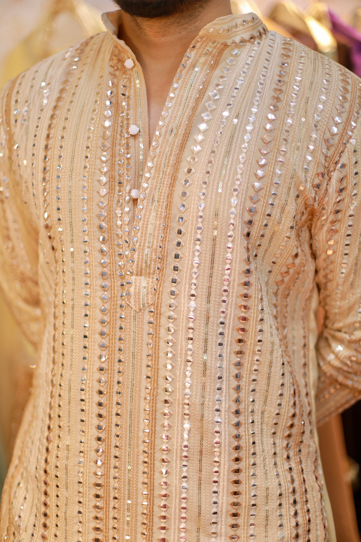 Golden Embroidery and mirror work kurta pyjama set