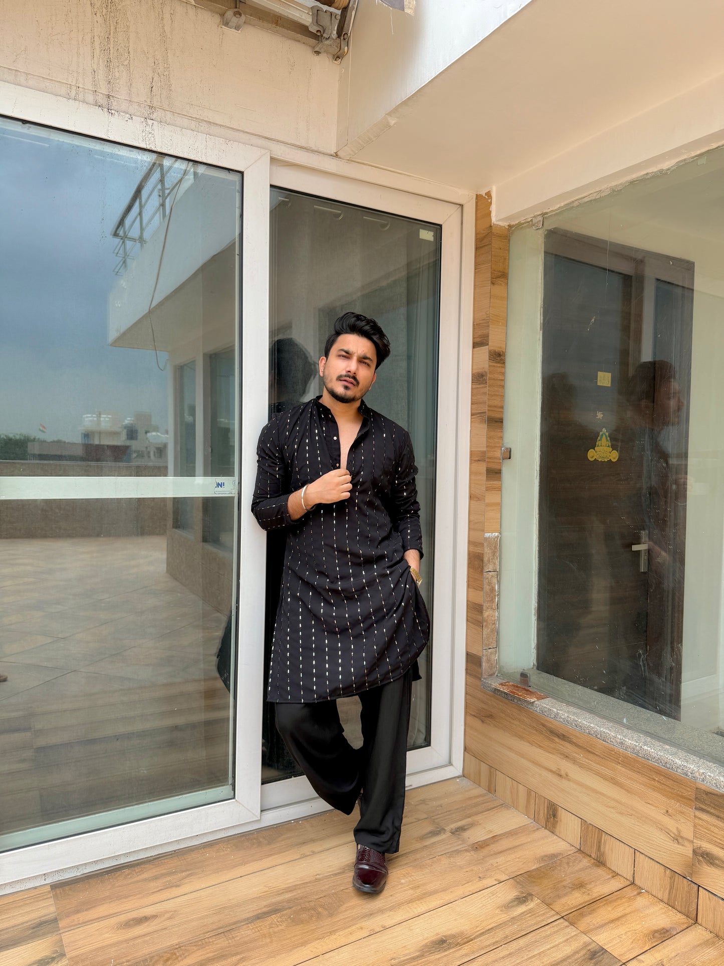 Riwayat Black sequins work Kurta Pyjama set