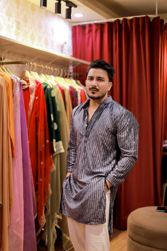 Grey Diwali Special Kurta pyjama